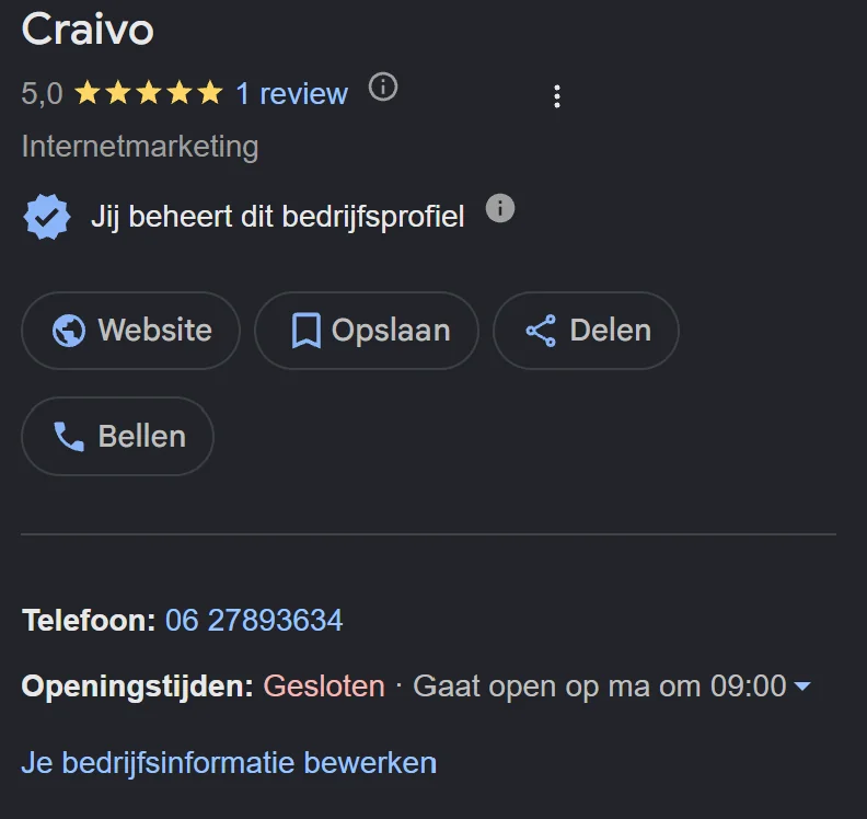 Google Bedrijfsprofiel, 18 september 2026